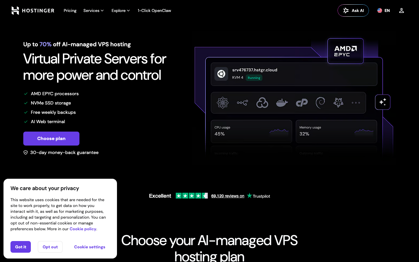 Hostinger official VPS hosting plans and pricing, captured June 2026