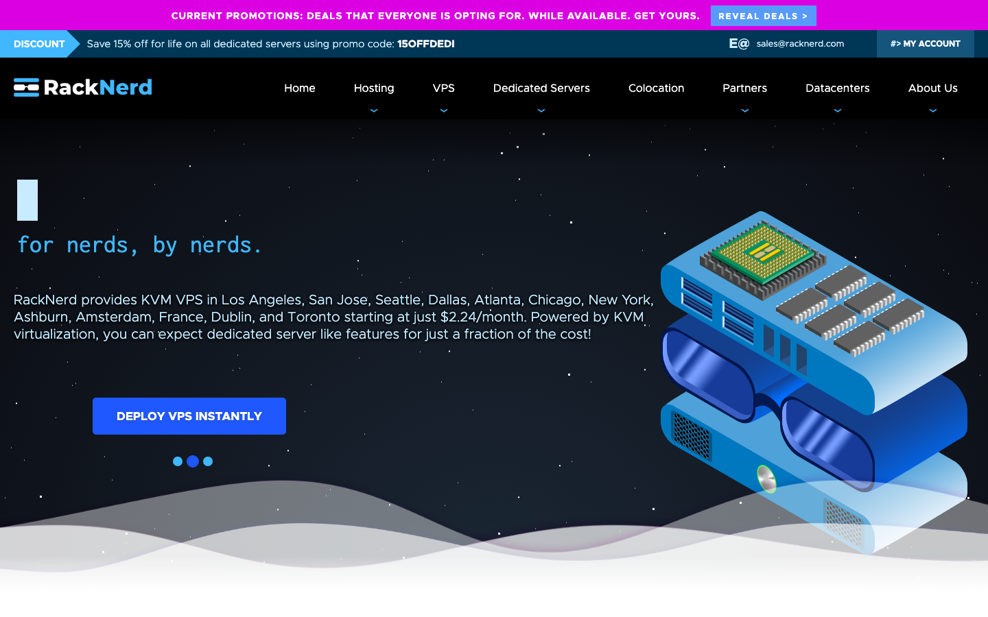 RackNerd official site showing KVM VPS pricing and locations, captured June 2026