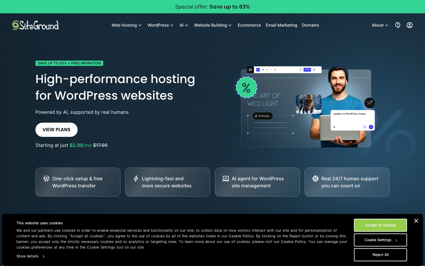 SiteGround official WordPress hosting page, captured June 2026