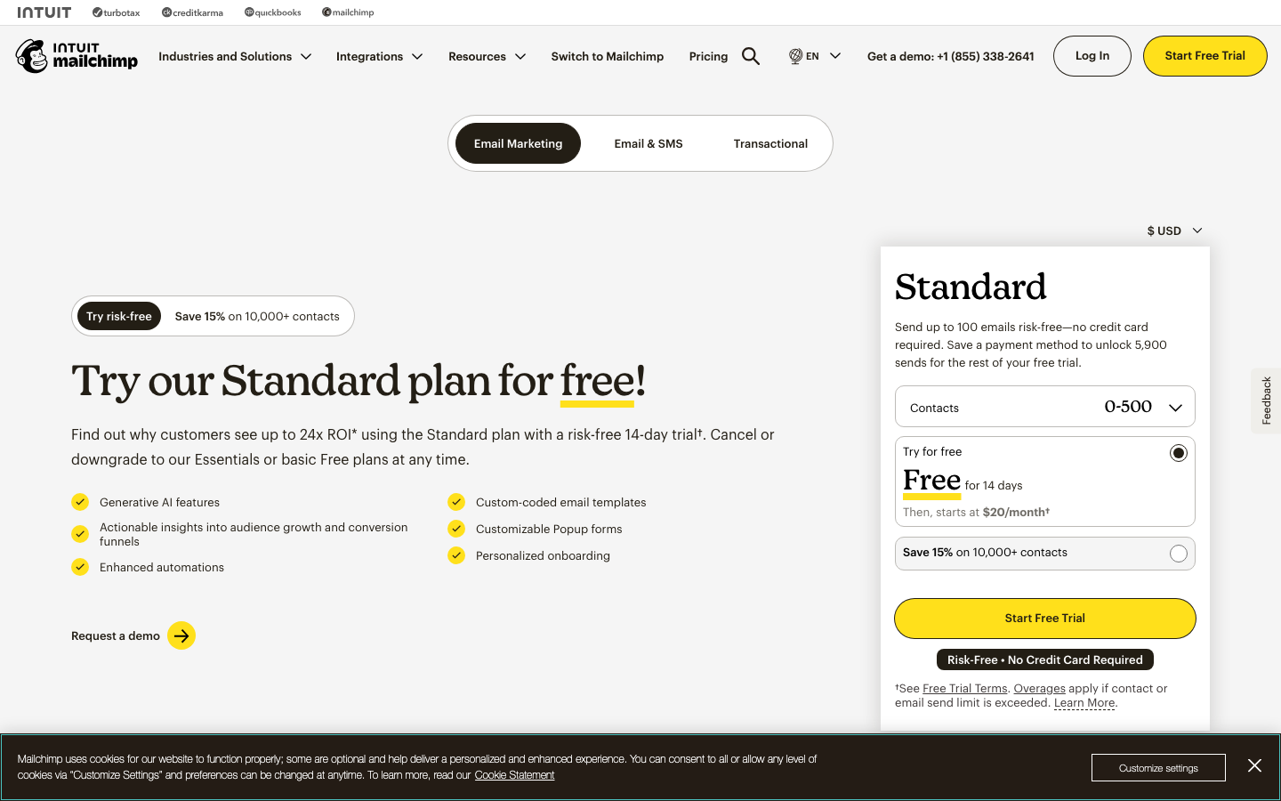 Mailchimp official site, captured June 2026